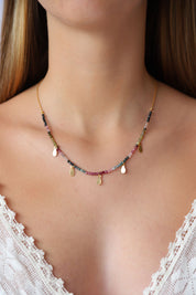 Tourmaline Necklace with Gold Charms