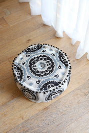 Black Embroidered Pouffe