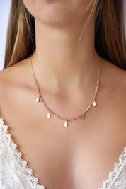 Sunstone Necklace with Gold Charms