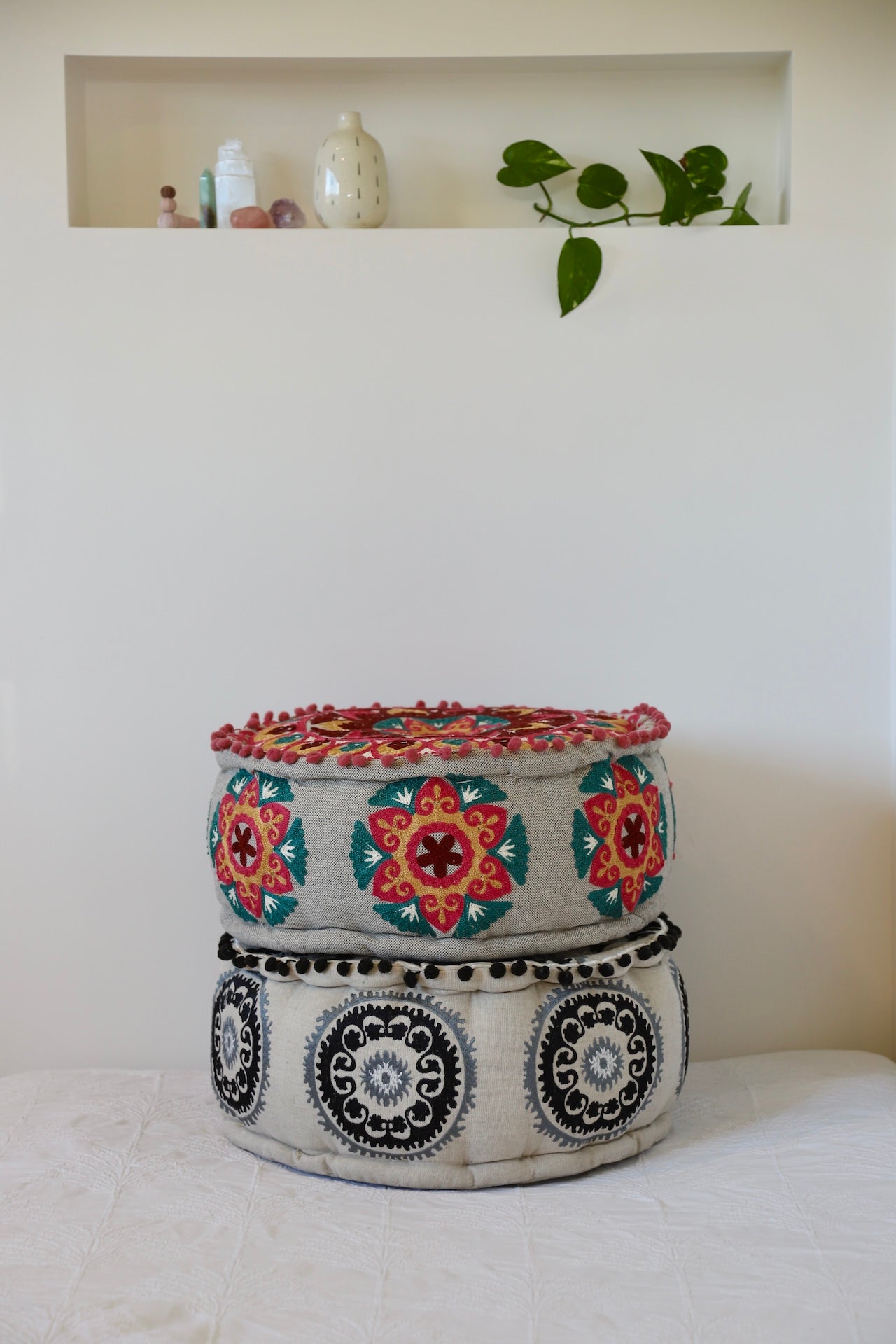 Black Embroidered Pouffe