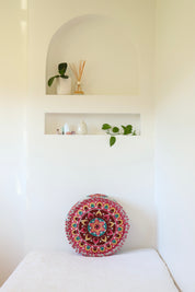 Red Embroidered Pouffe