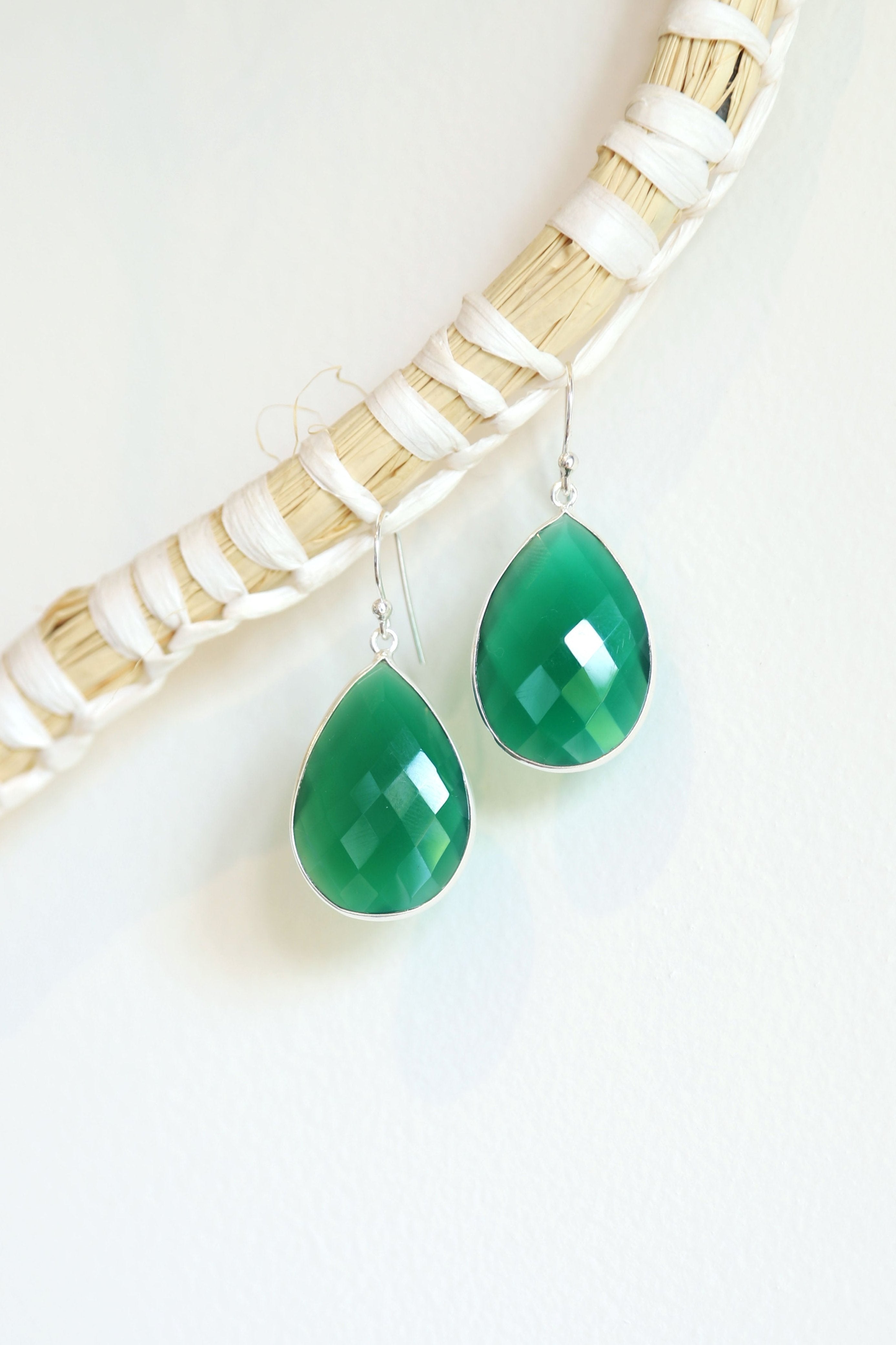 Green Onyx Teardrop Earrings