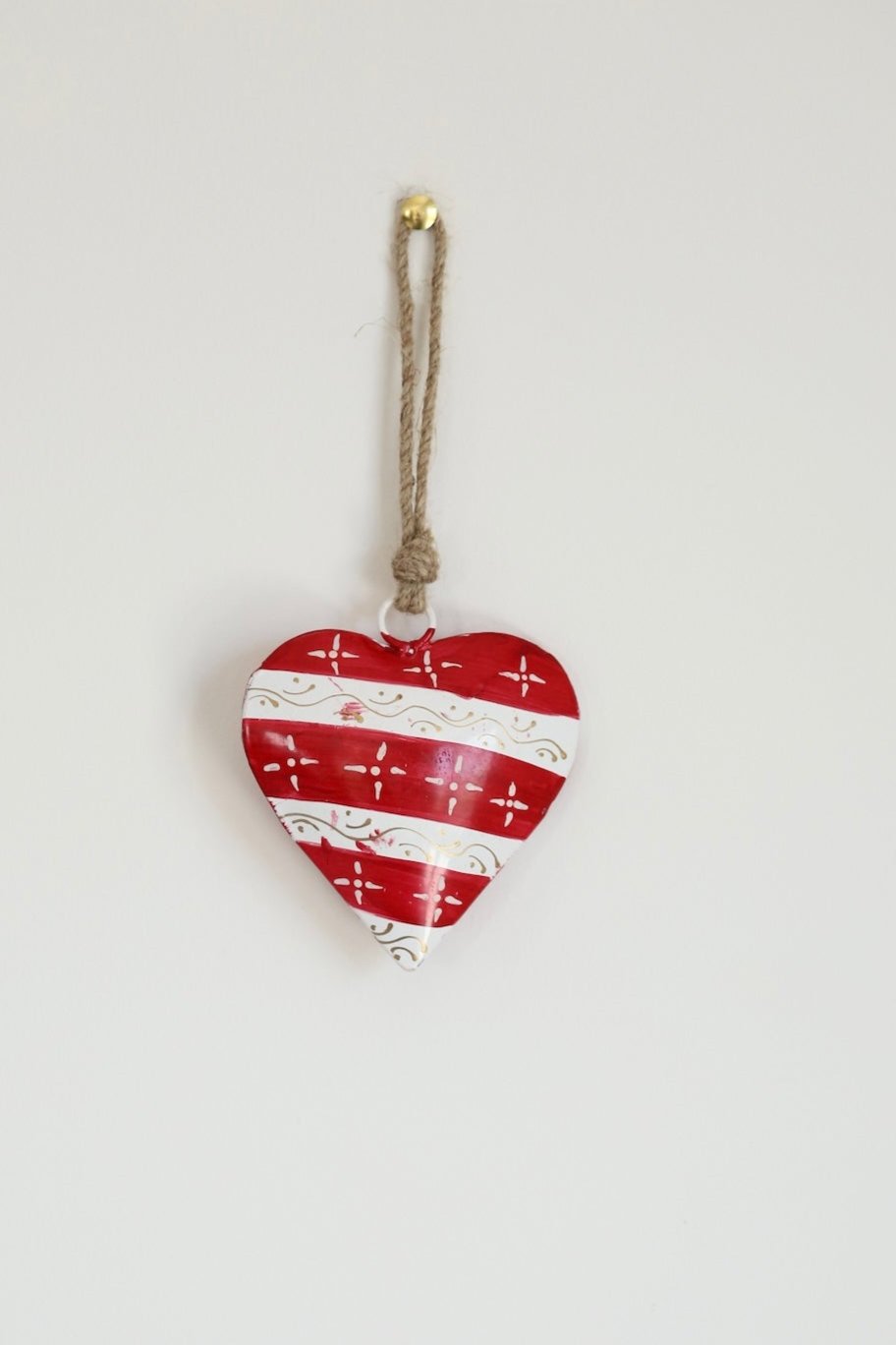 Small Red and White Striped Painted Heart