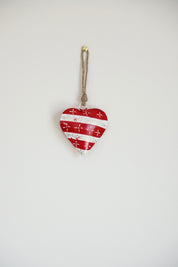 Small Red and White Striped Painted Heart