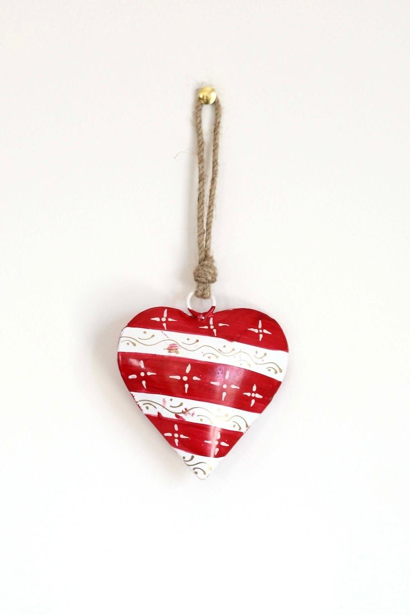 Large Red and White Striped Painted Heart