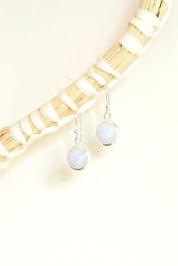 Round Blue Lace Agate Earrings