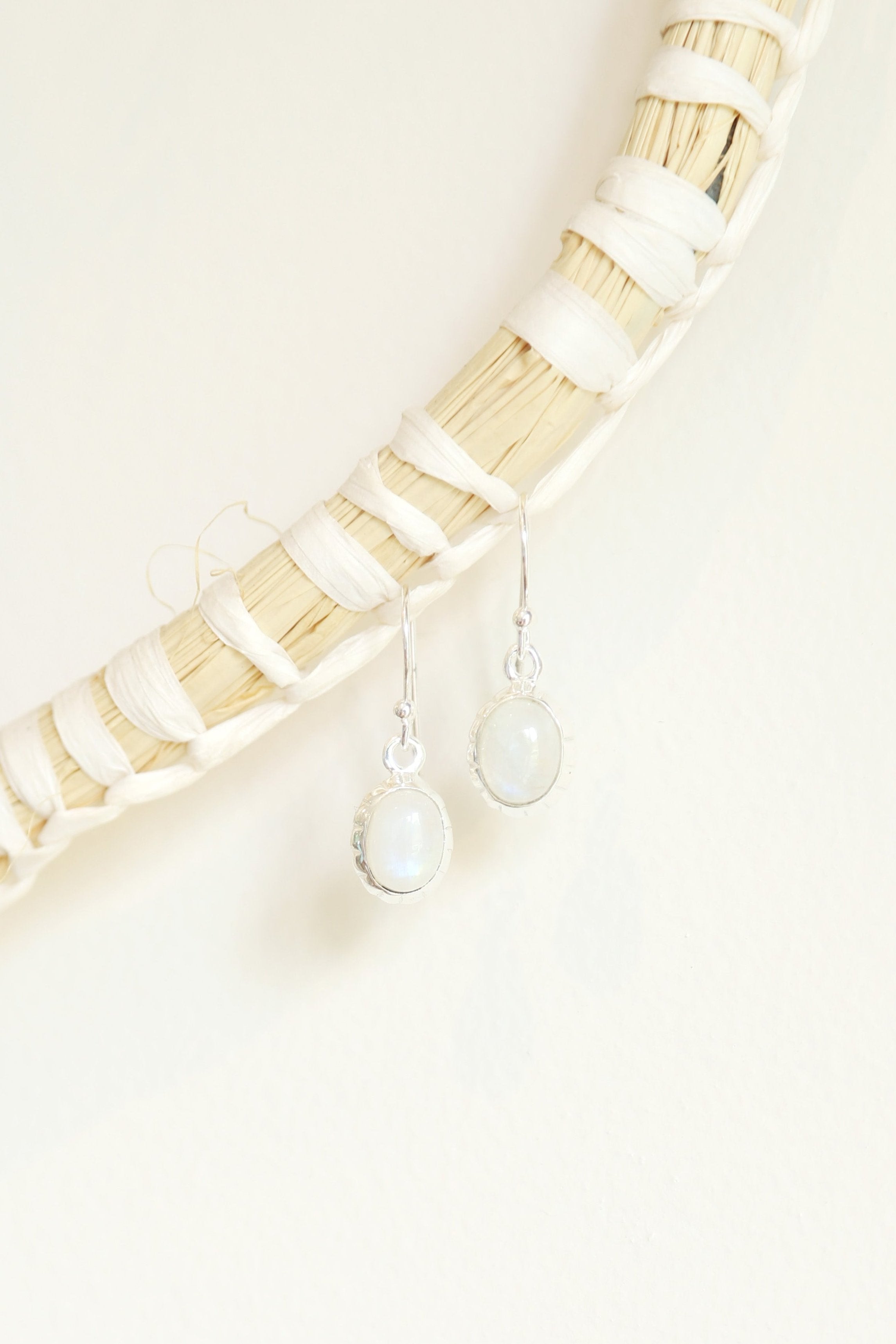 Round Rainbow Moonstone Earrings