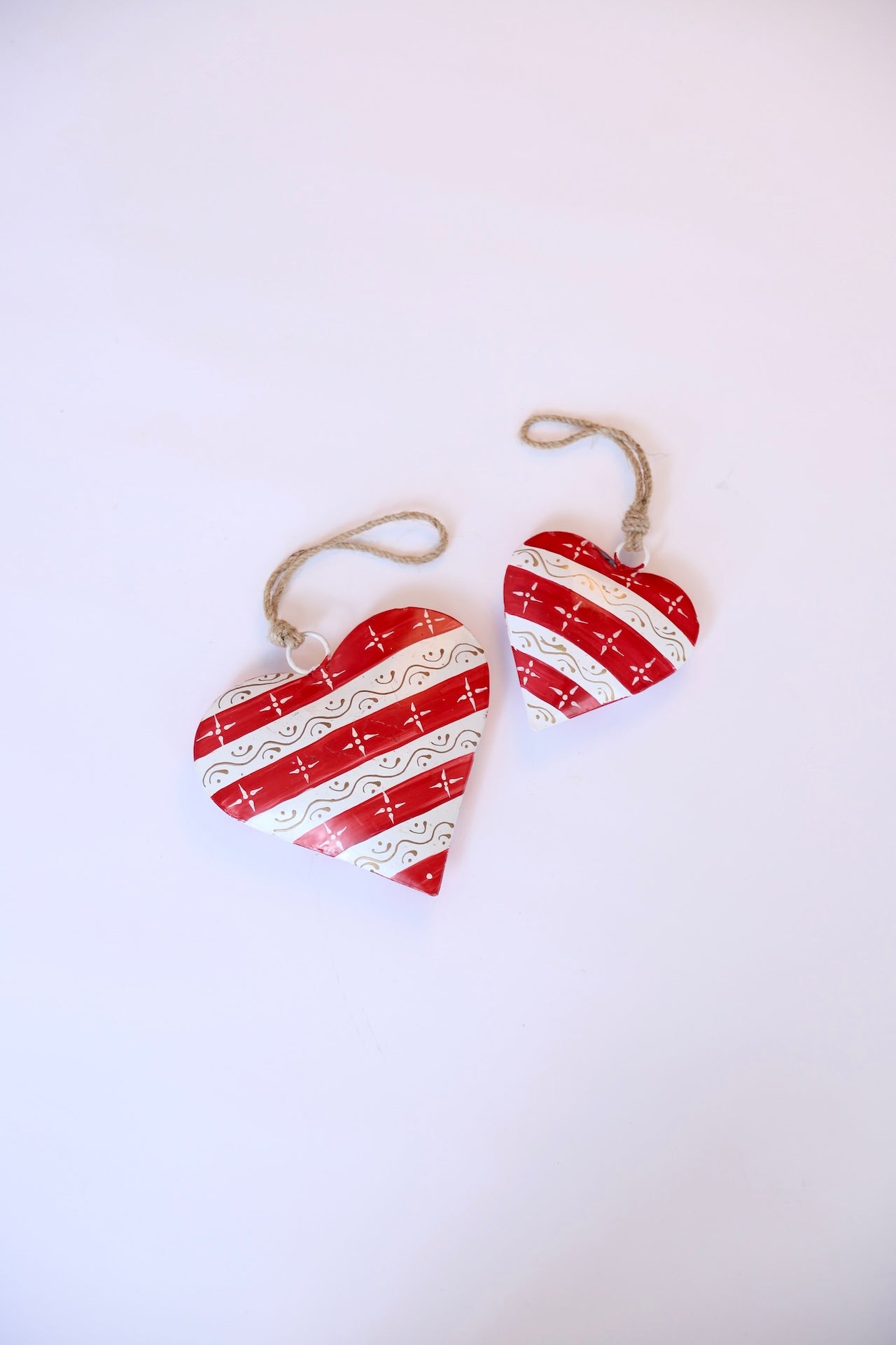 Large Red and White Striped Painted Heart