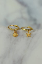 Gold Clam & Star Earrings