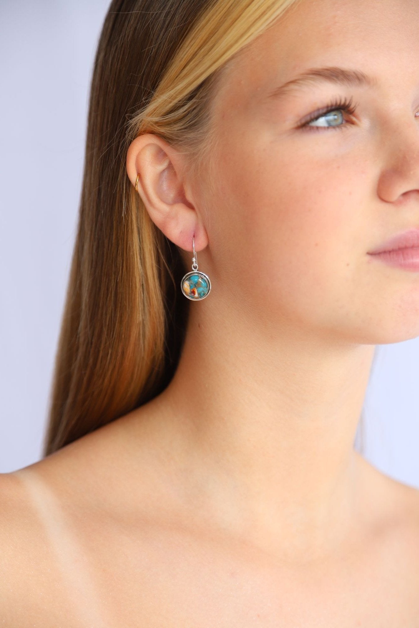 Pink Oyster Turquoise Earrings