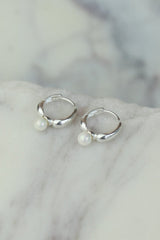 Grandeur Silver Pearl Hoops