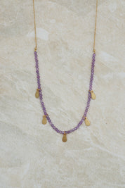 Amethyst Necklace with Gold Charms