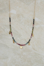 Tourmaline Necklace with Gold Charms