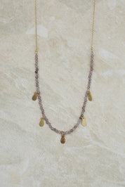 Strawberry Quartz Necklace with Gold Charms