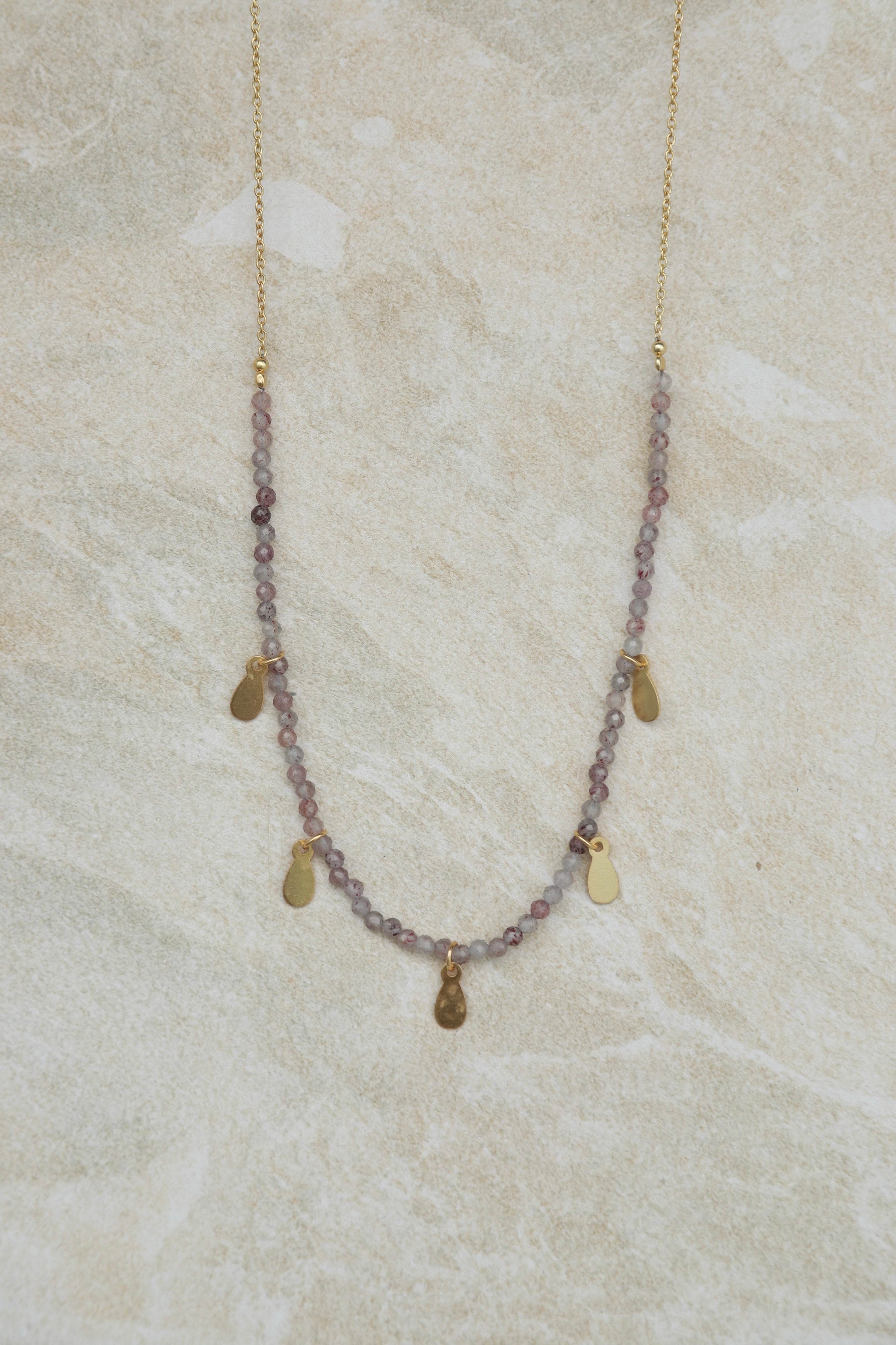 Strawberry Quartz Necklace with Gold Charms