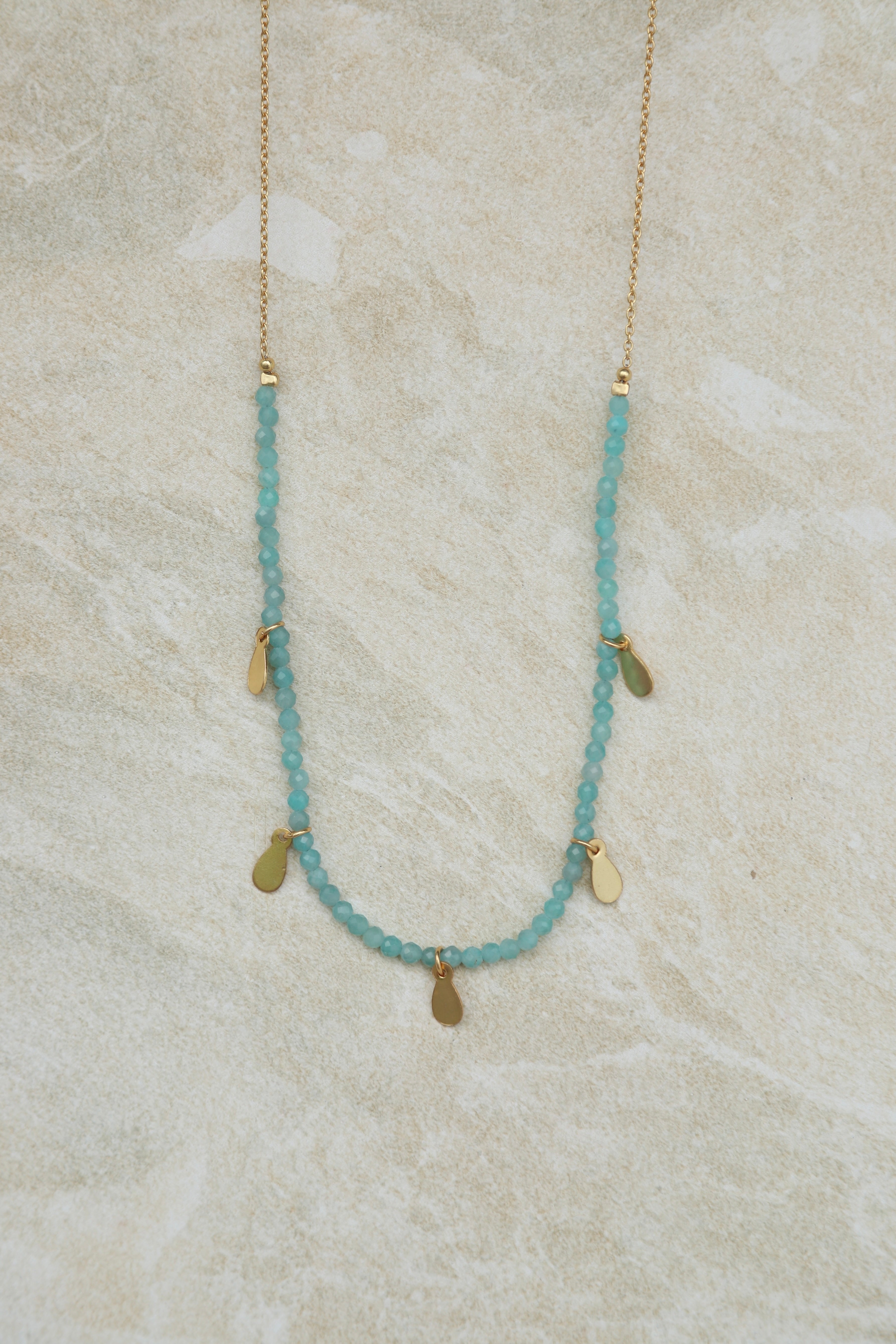 Amazonite Necklace with Gold Charms