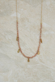 Sunstone Necklace with Gold Charms