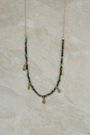 Ruby Zoisite Necklace with Gold Charms