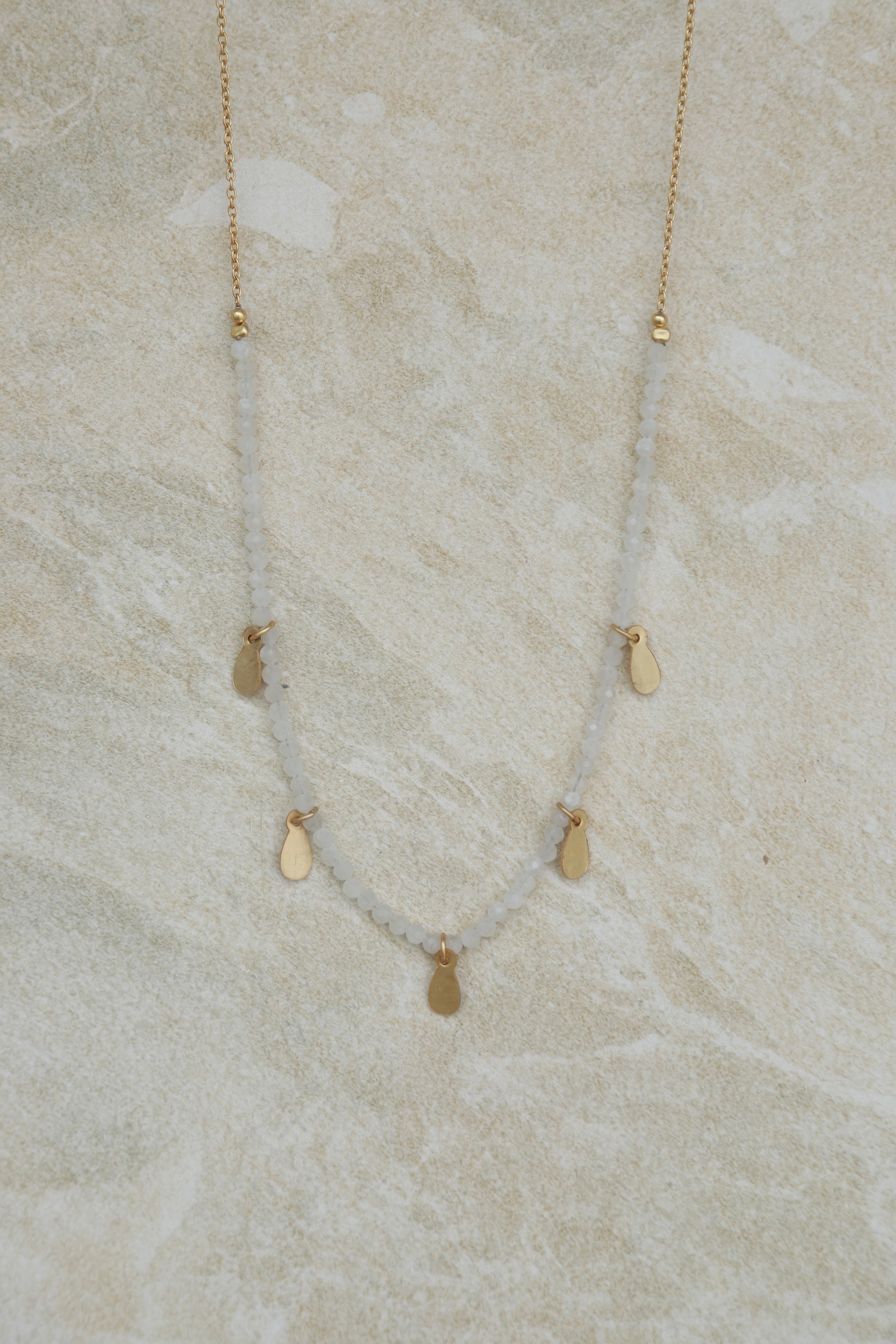 Rainbow Moonstone Necklace with Gold Charms