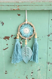 Teal Macrame Leaf Wall Hanging
