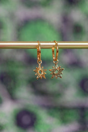 Gold Sun Charm Hoops