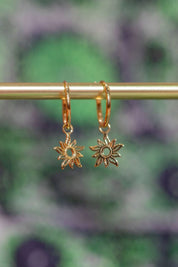 Gold Sun Charm Hoops