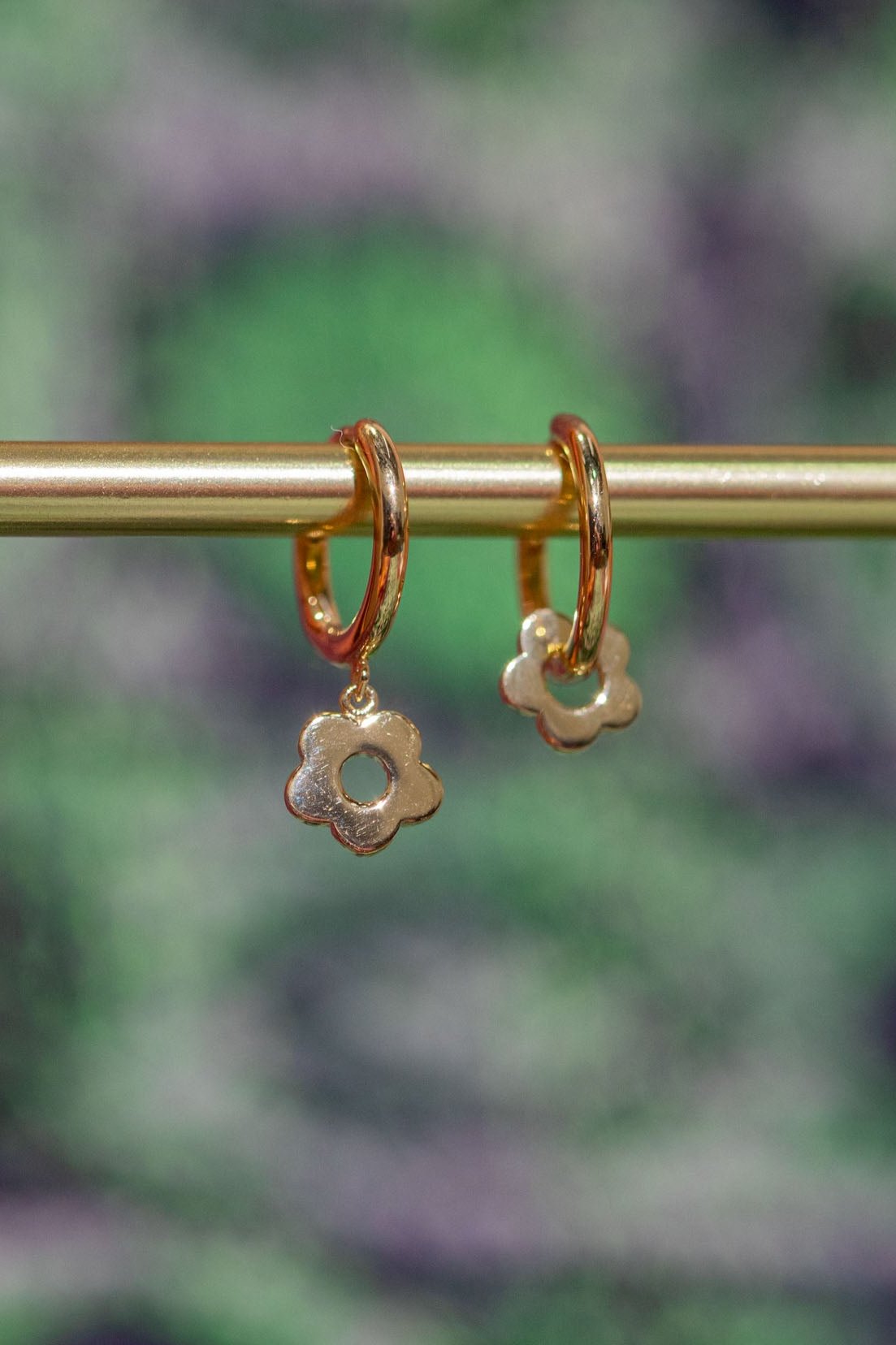 Gold Floral Charm Hoops