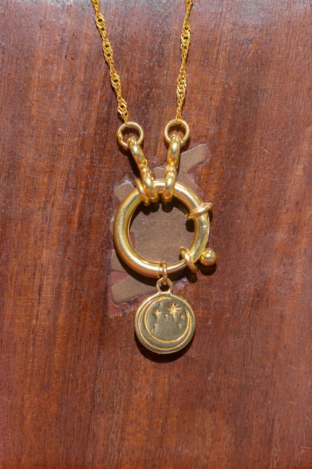 Gold Crescent Stars Pendant