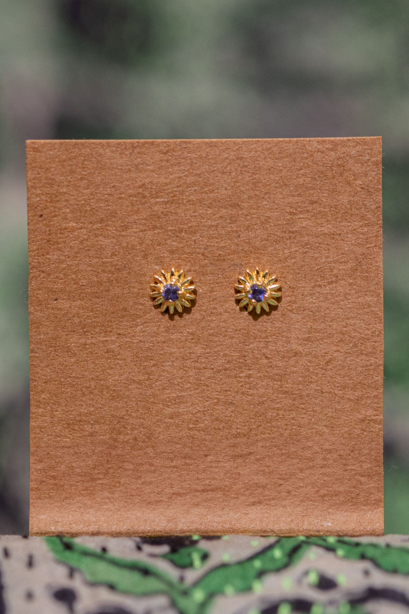 Gold Iolite Flower Studs