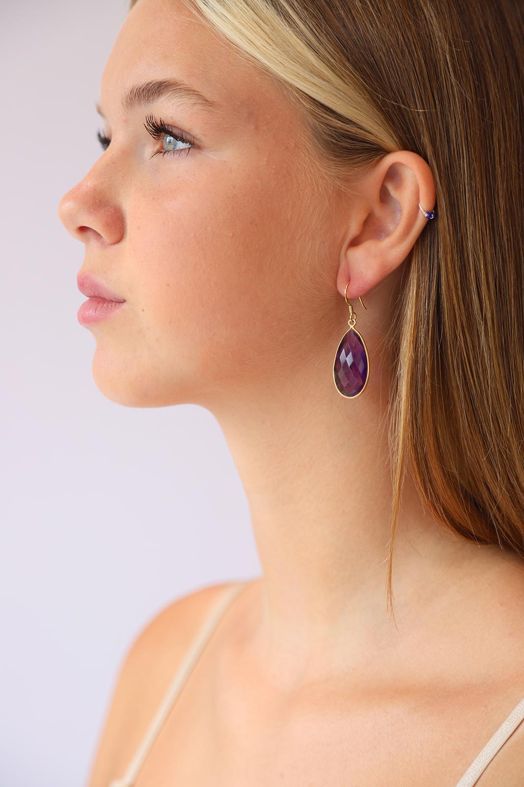 Gold Amethyst Chand Earrings