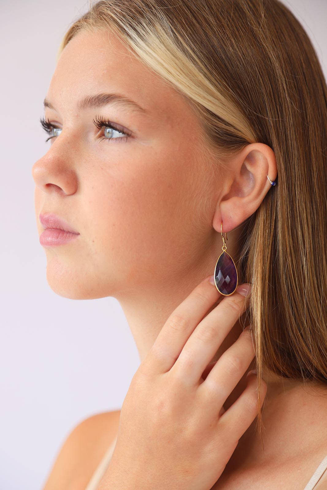 Gold Amethyst Chand Earrings