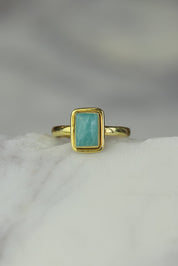 Amazonite Gold Ezra Rectangle Ring