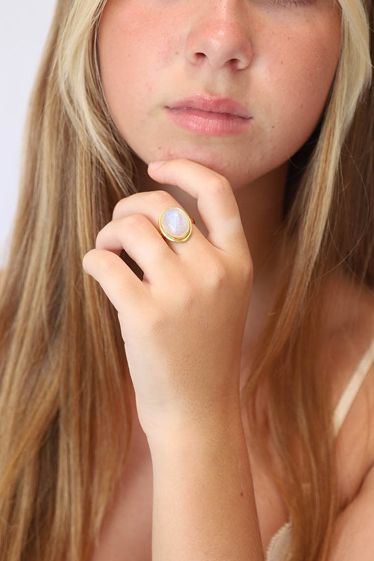 Gold Rainbow Moonstone Ruth Ring