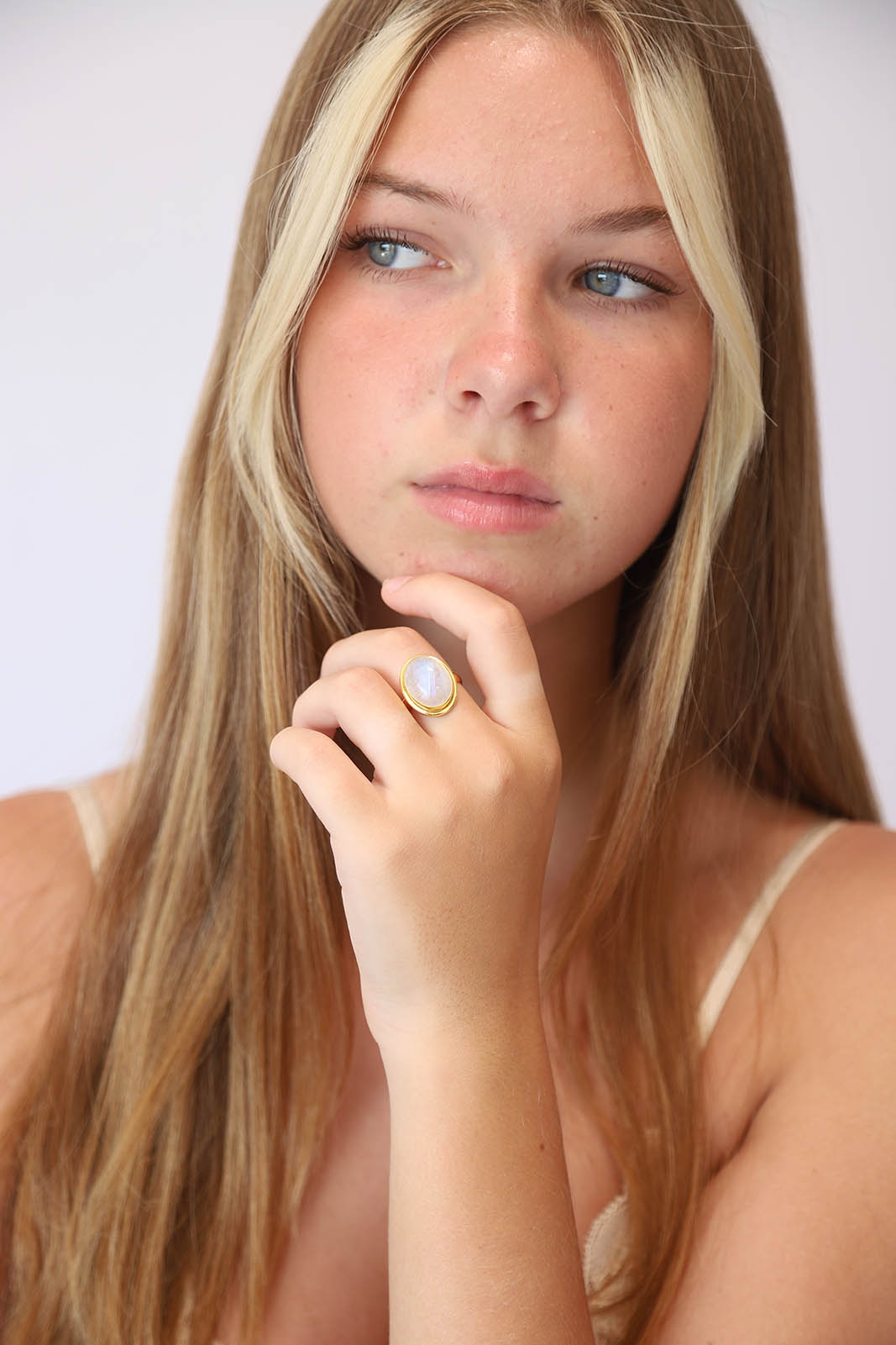 Gold Rainbow Moonstone Ruth Ring