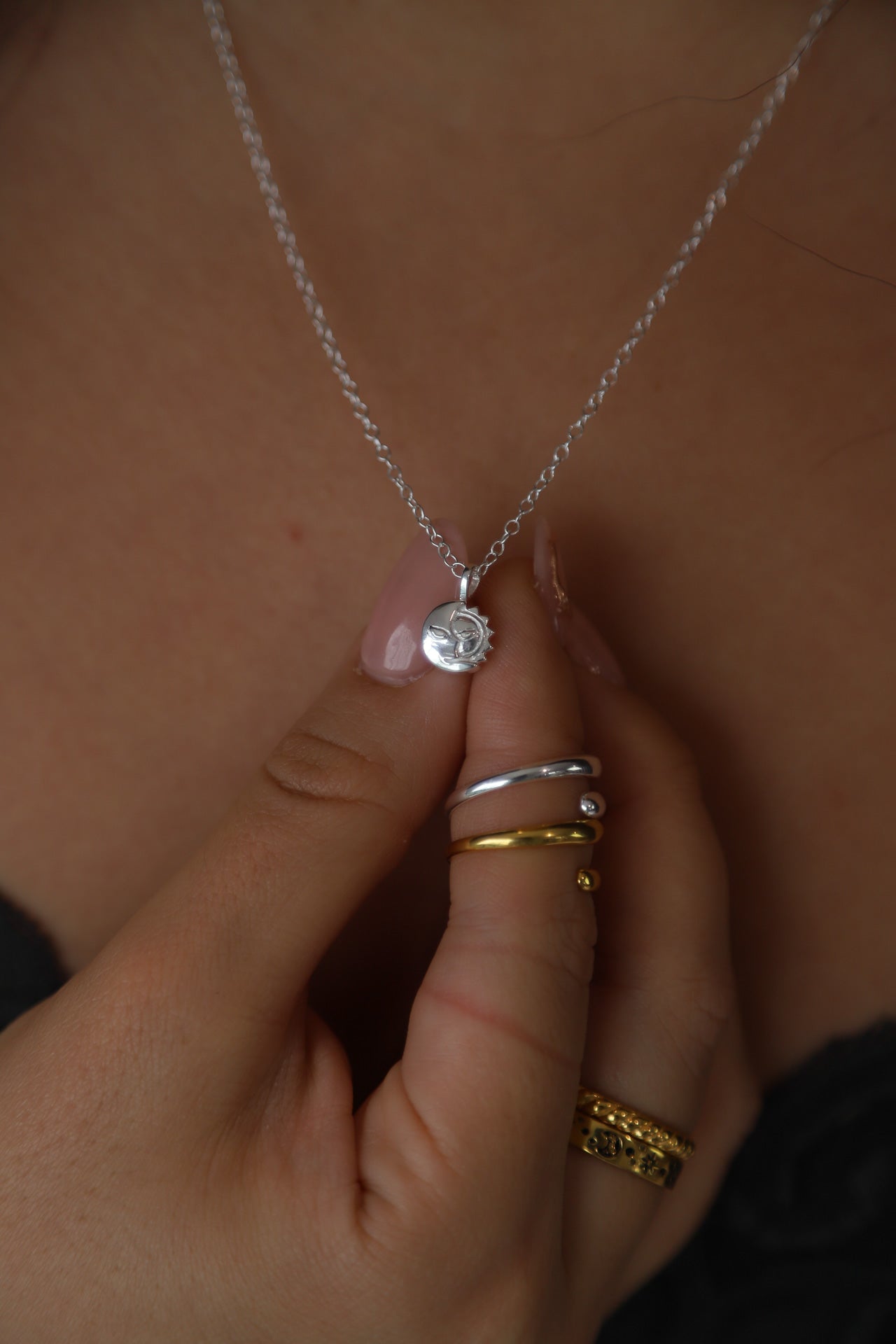 Silver Sun and Moon Necklace