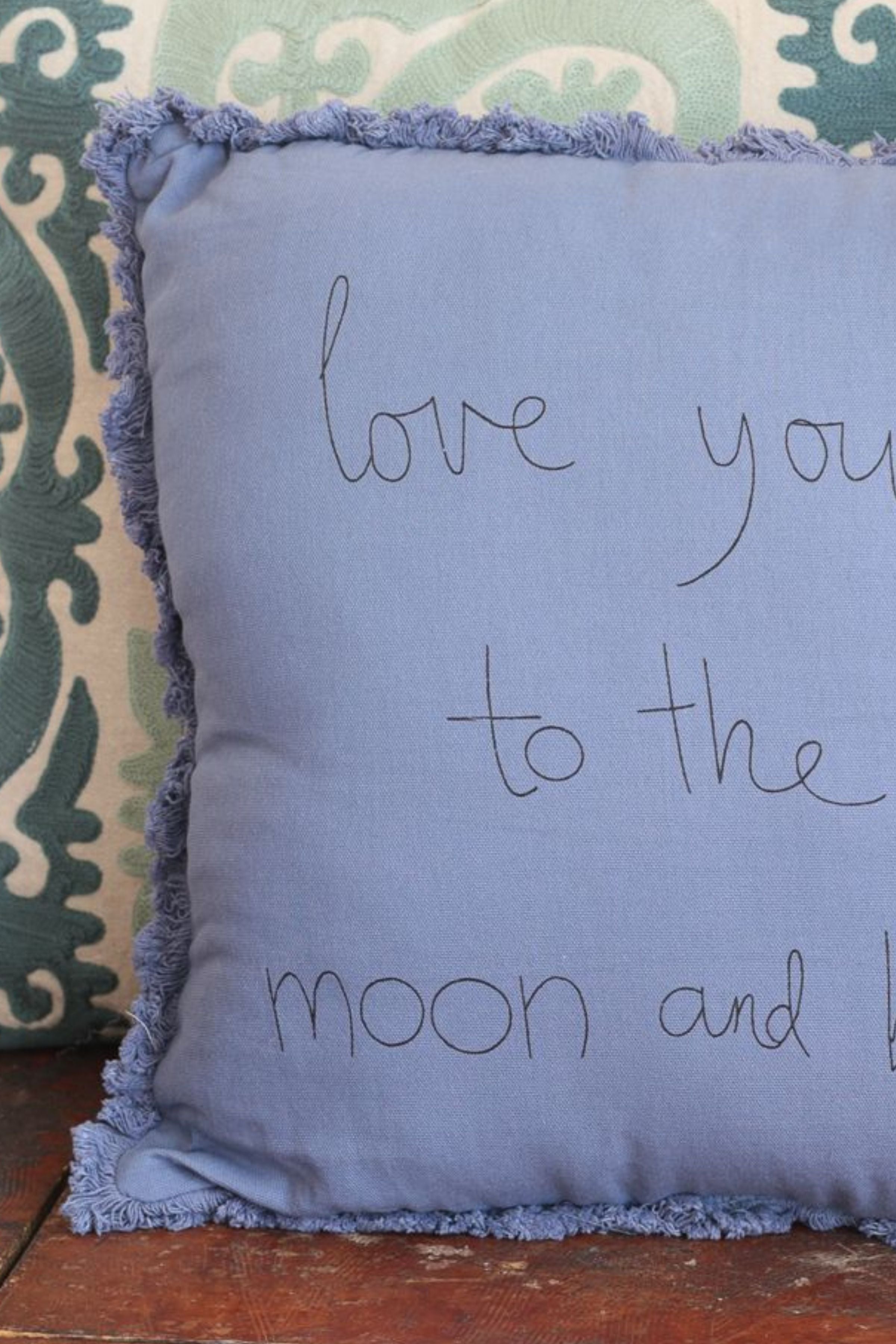 Love You to the Moon and Back Blue Cushion