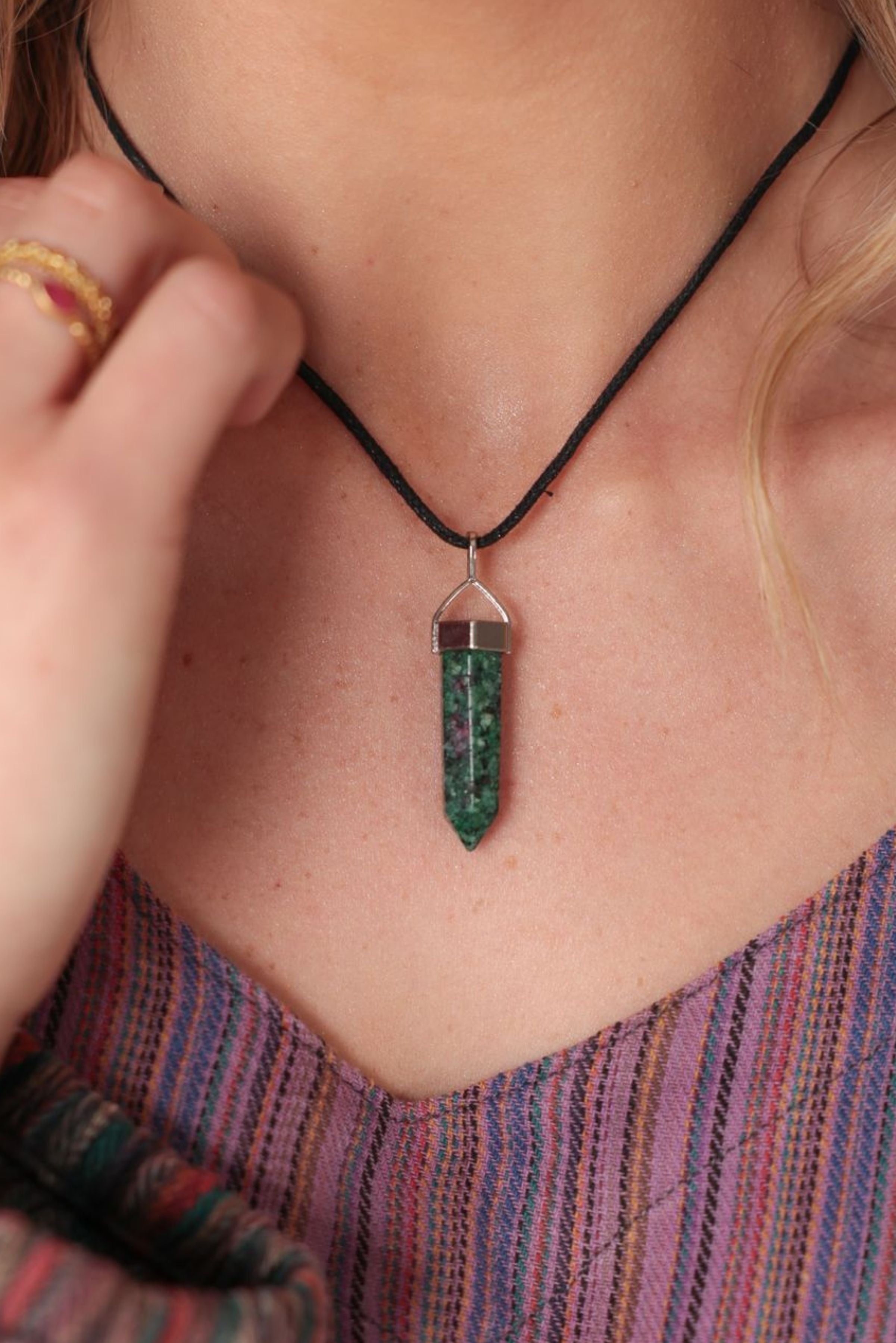 Ruby Zoisite Gem Point Necklace