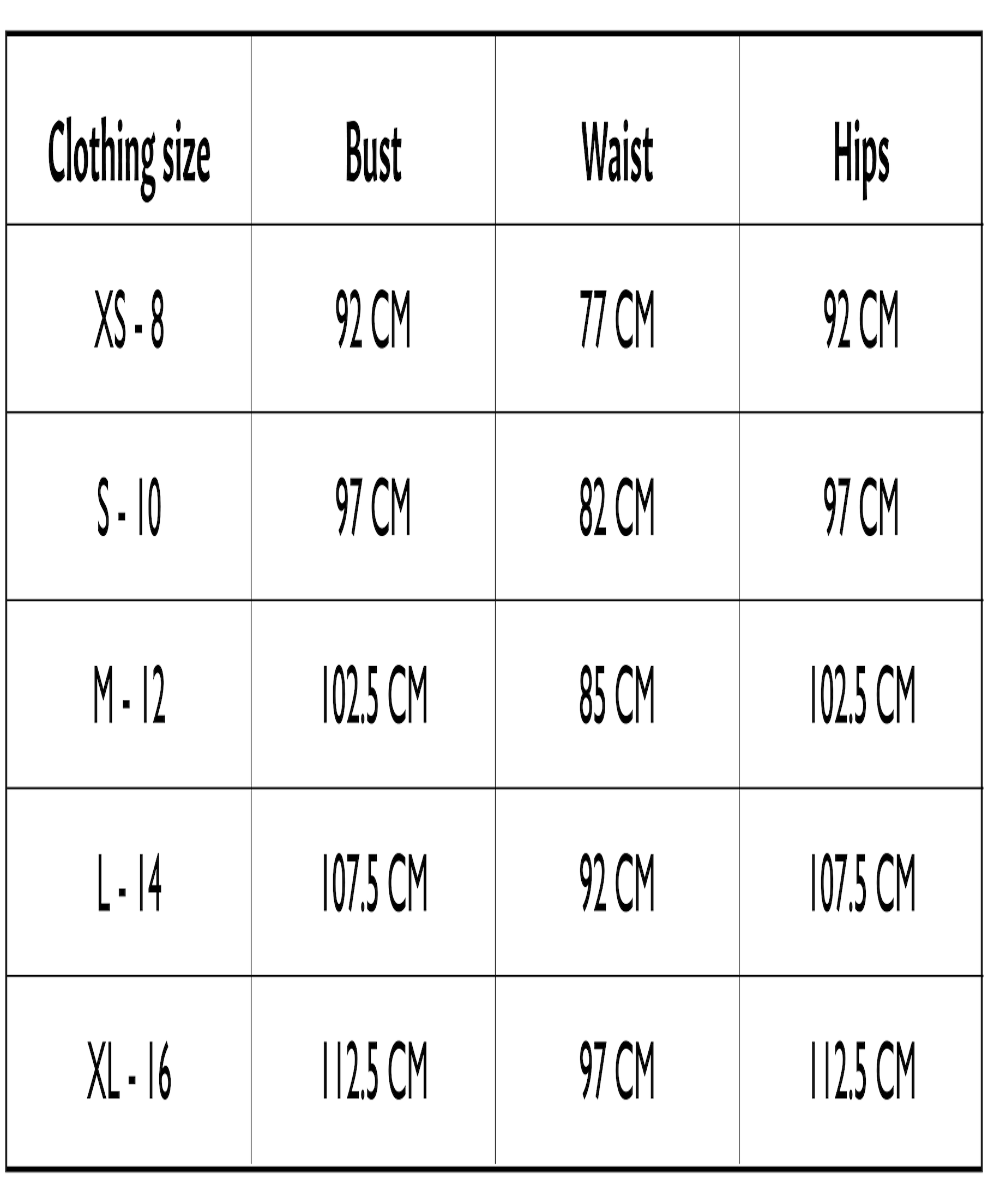 Australian standard clothing sizes online