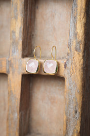 Teza Rose Quartz Square Drop Earrings