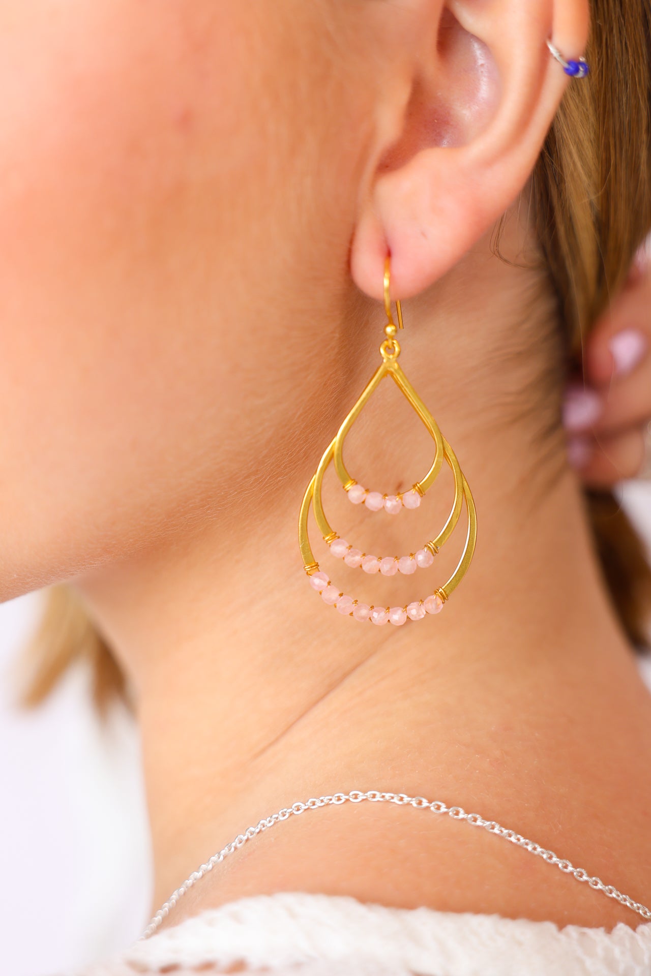 Amalia Beaded Triple Gold Hoops