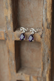 Bow Amethyst Drop Studs