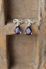 Bow Amethyst Drop Studs