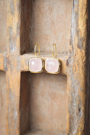 Teza Rose Quartz Square Drop Earrings