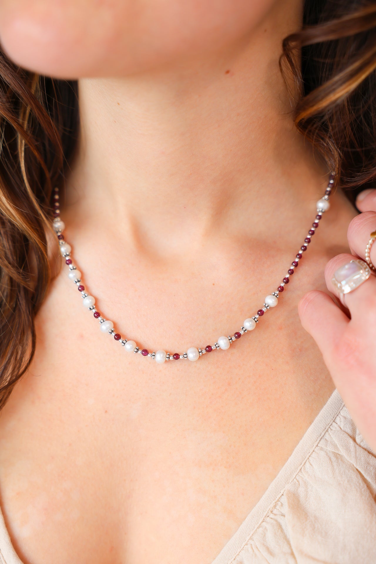 Nisha Garnet and Pearl Necklace
