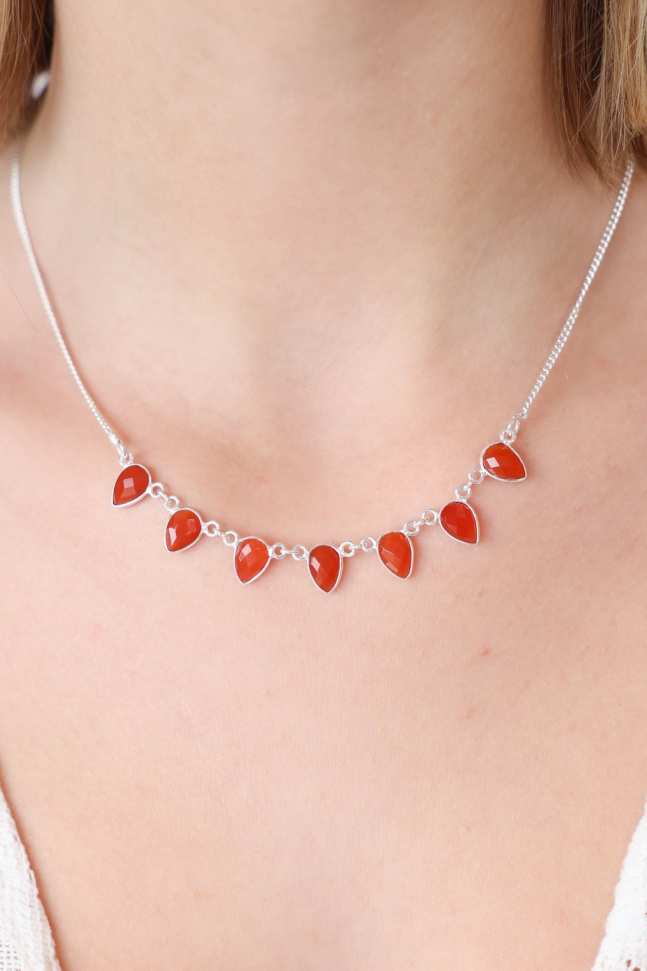 Celeste Teardrops Carnelian Necklace