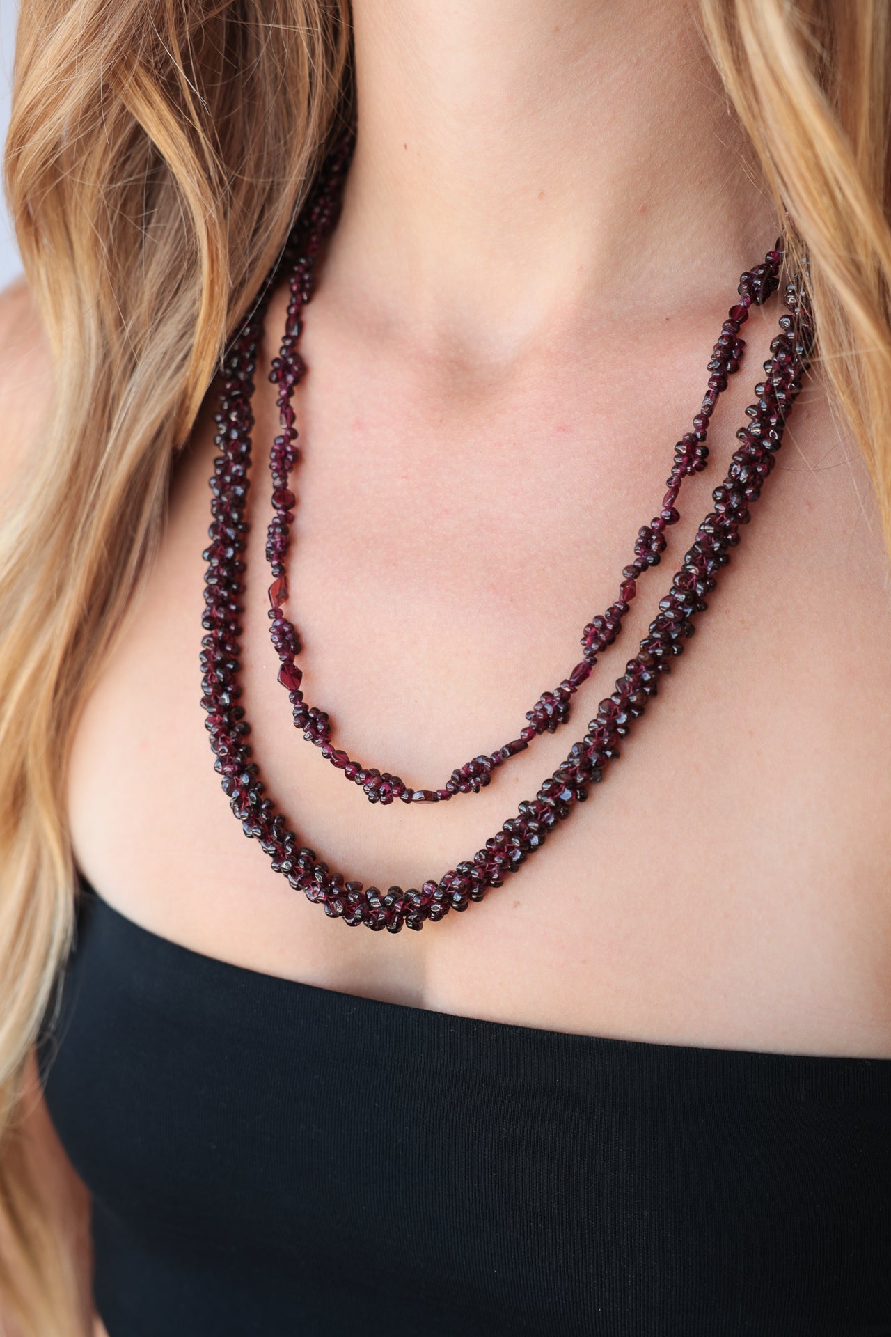Garnet Floral Thin Necklace
