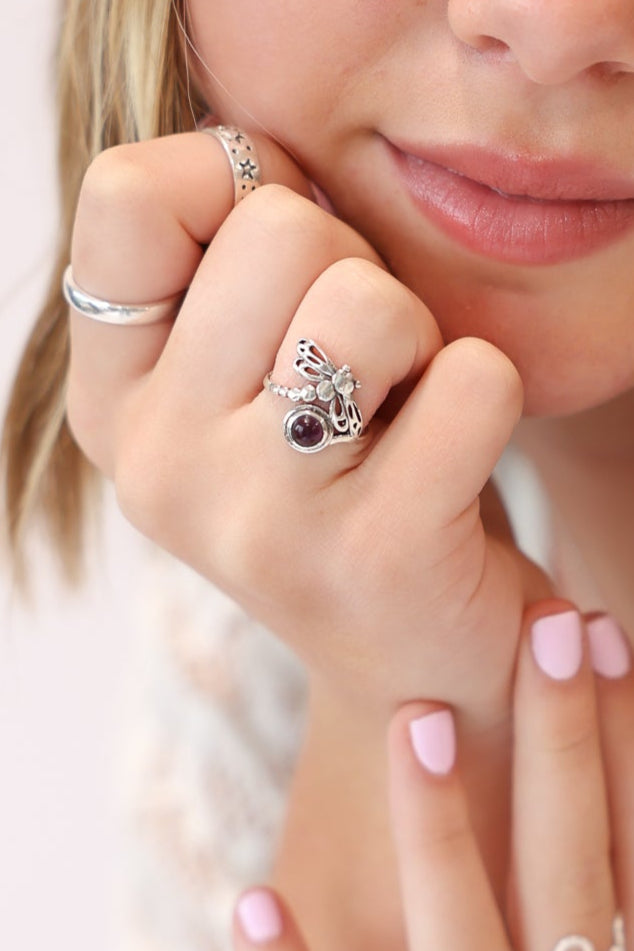 Dragonfly Luck Ring Amethyst
