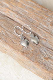 Silver Flaming Heart Earrings