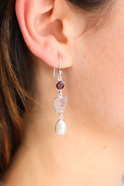 Triple Gemstone Droplet Earrings