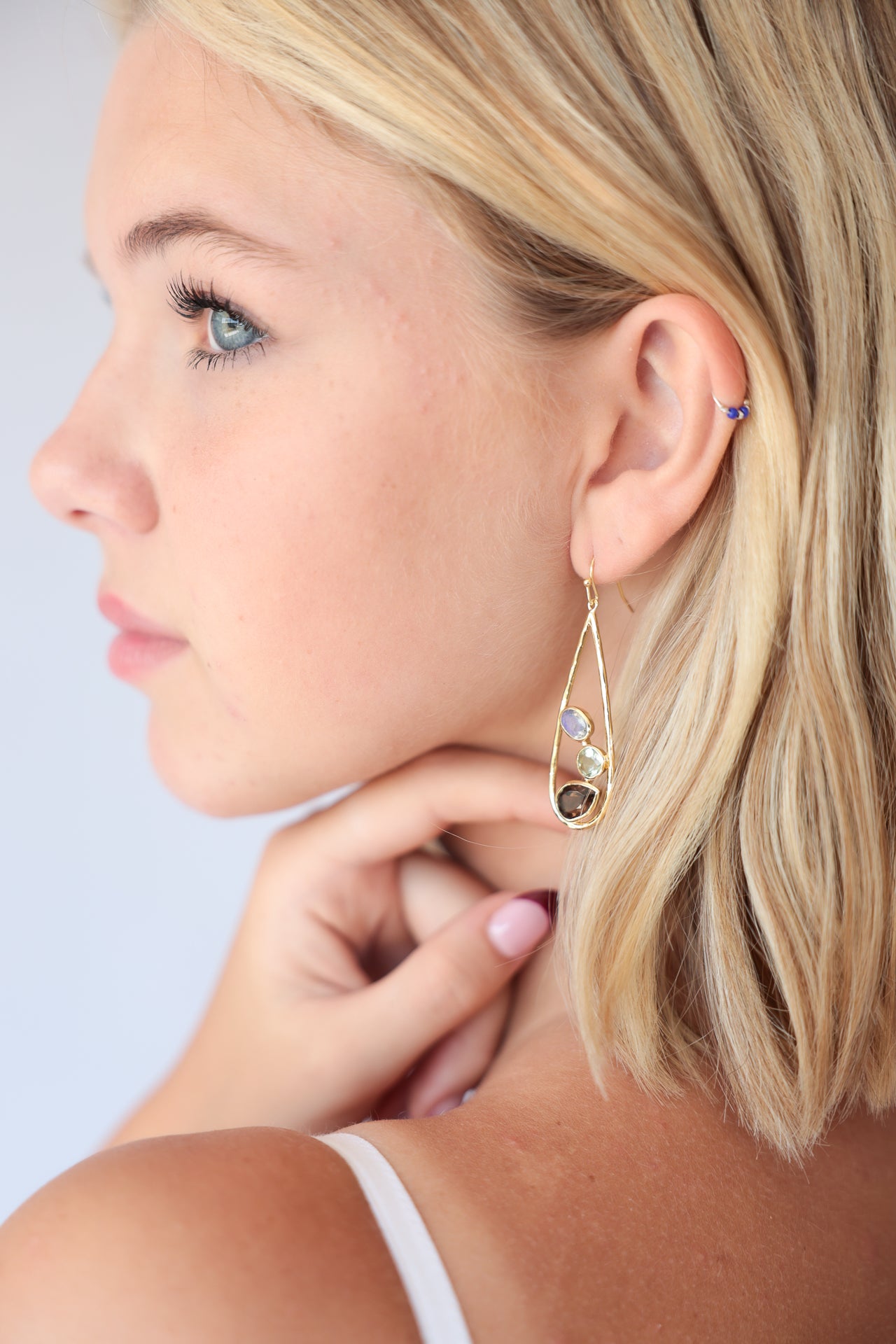 Nali Triple Stone Teardrop Earring